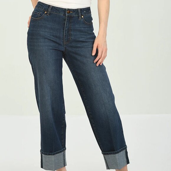 NEW D. JEANS High Waist Recycle Wide Leg Ankle Jeans With Fixed Cuffs 168mn - Picture 1 of 8